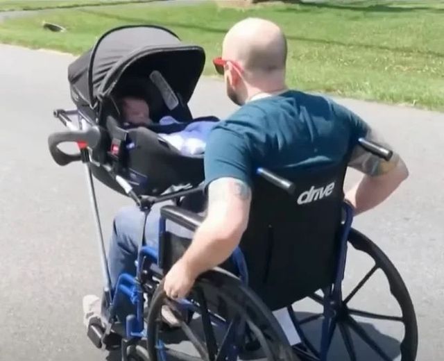 Teens design a ‘wheelchair-stroller’ for disabled dad so he can take his new baby on walks