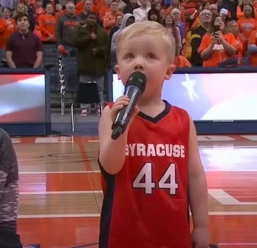 Nobody could believe a brave young child would volunteer to sing the national anthem in front of a stadium full of spectators.