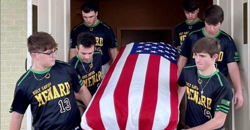 High school seniors carry the casket of Air Force veteran with no family