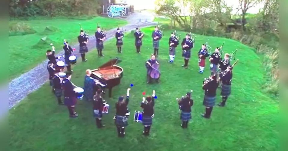 Musicians come to Scotland to record an arresting cover of “Fight Song” that receives over 47 million views…