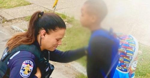 Boy stops police officer on his way to school and asks her to pray with him