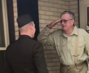 Soldier Makes 5-Hr Drive To Get Salute From Grandfather Who Couldn’t Attend Ceremony.