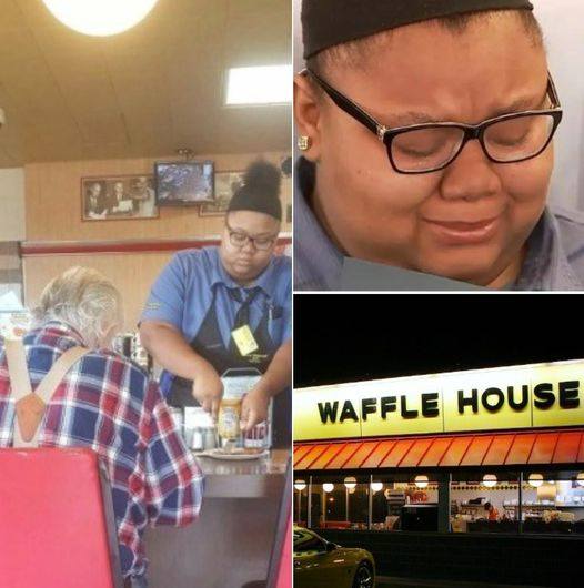 Woman takes sneak photo behind old man: Reveals what waitress is doing with his food