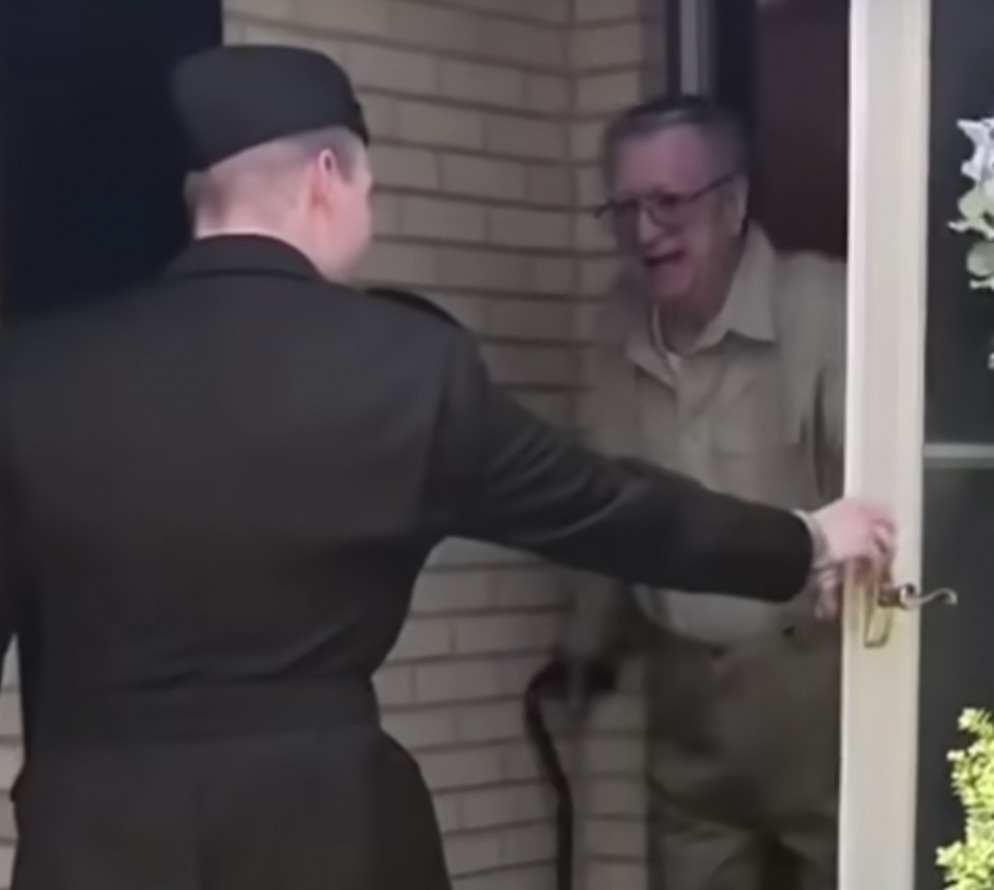 Soldier drives five hours to get first salute from grandfather who couldn’t make ceremony