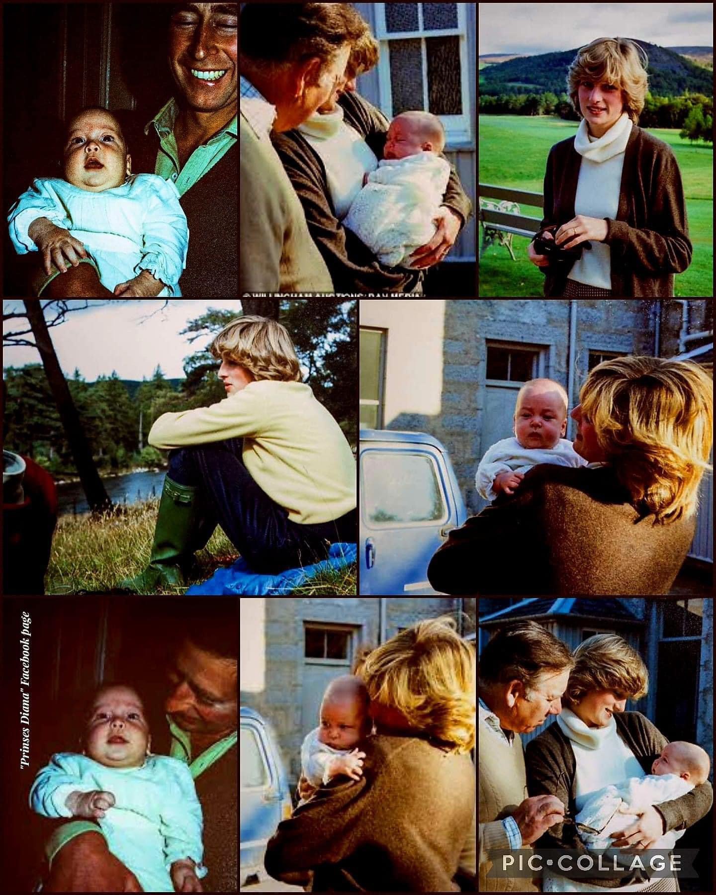 Princess Diana holding Prince William in September 1982 in Balmoral, Scotland. Also pictured is Lord King.